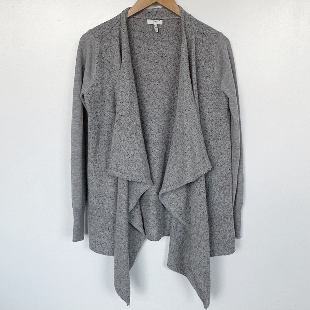Joie • Gray Speckled Waterfall Marled Wool Cardigan Sweater - Picture 4 of 11